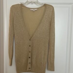 Gold Long-Sleeve V-Neck Cardigan Sweater